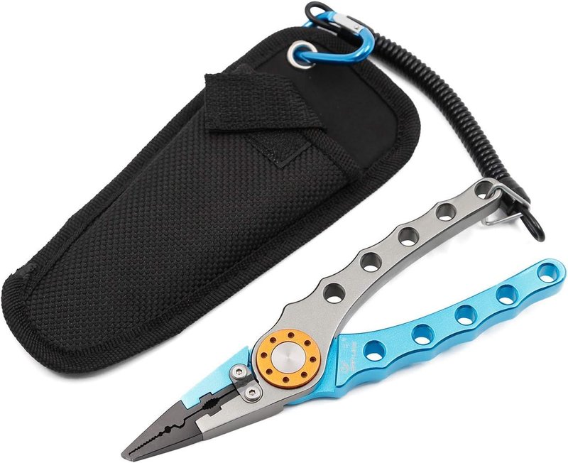Fishing Pliers - 7-Inch Aluminum Braid Cutters | Corrosion Resistant Hook Remover & Split Ring Tool with Sheath and Lanyard