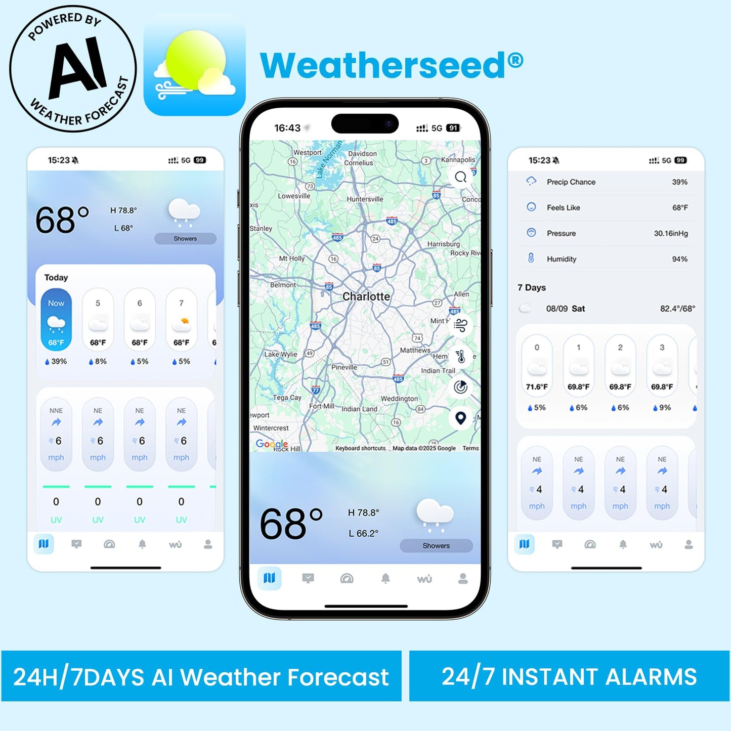 Sainlogic SA9 Plus Smart WiFi Weather Stations Wireless Sensor 24/7 Weather Forecast by Weatherseedยฎ AI, Wind Speed, Rain Gauge, UV, Alerts & 2-Year Data Export