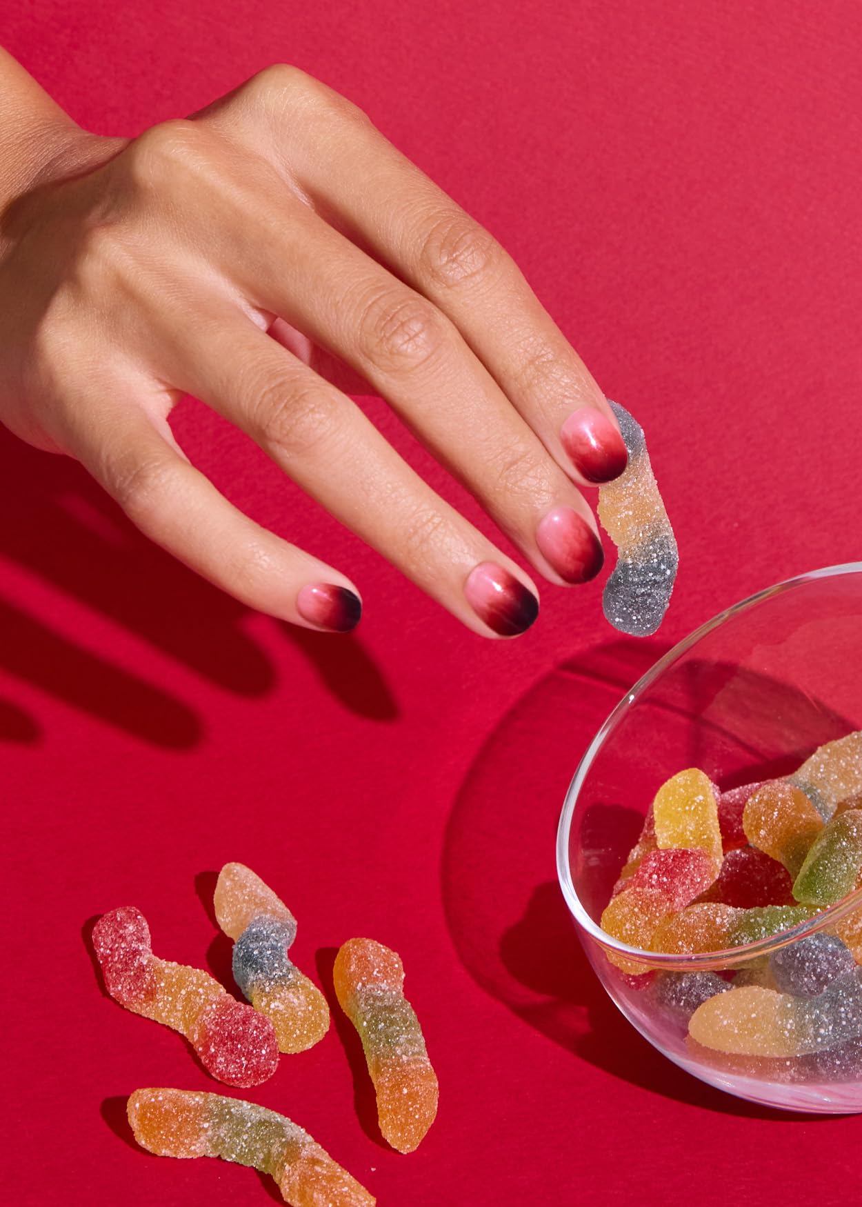 ohora Semi Cured Gel Nail Strips (N Blood Drop) - Red, Ombre, Works with Any UV/LED Lamps, Salon-Quality, Long Lasting, Easy to Apply & Remove - Includes 2 Prep Pads, Nail File & Wooden Stick