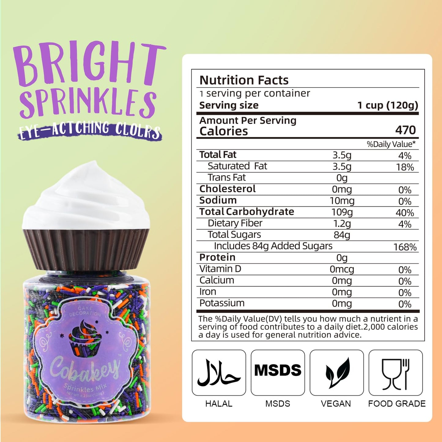 Halloween Jimmies Sprinkles for Cake Decorating 4.2 oz Edible Purple Orange Black and Green Sprinkles for Cupcake Topper Cookie Chocolate Cake Ice cream Decorations Baking Halloween Party