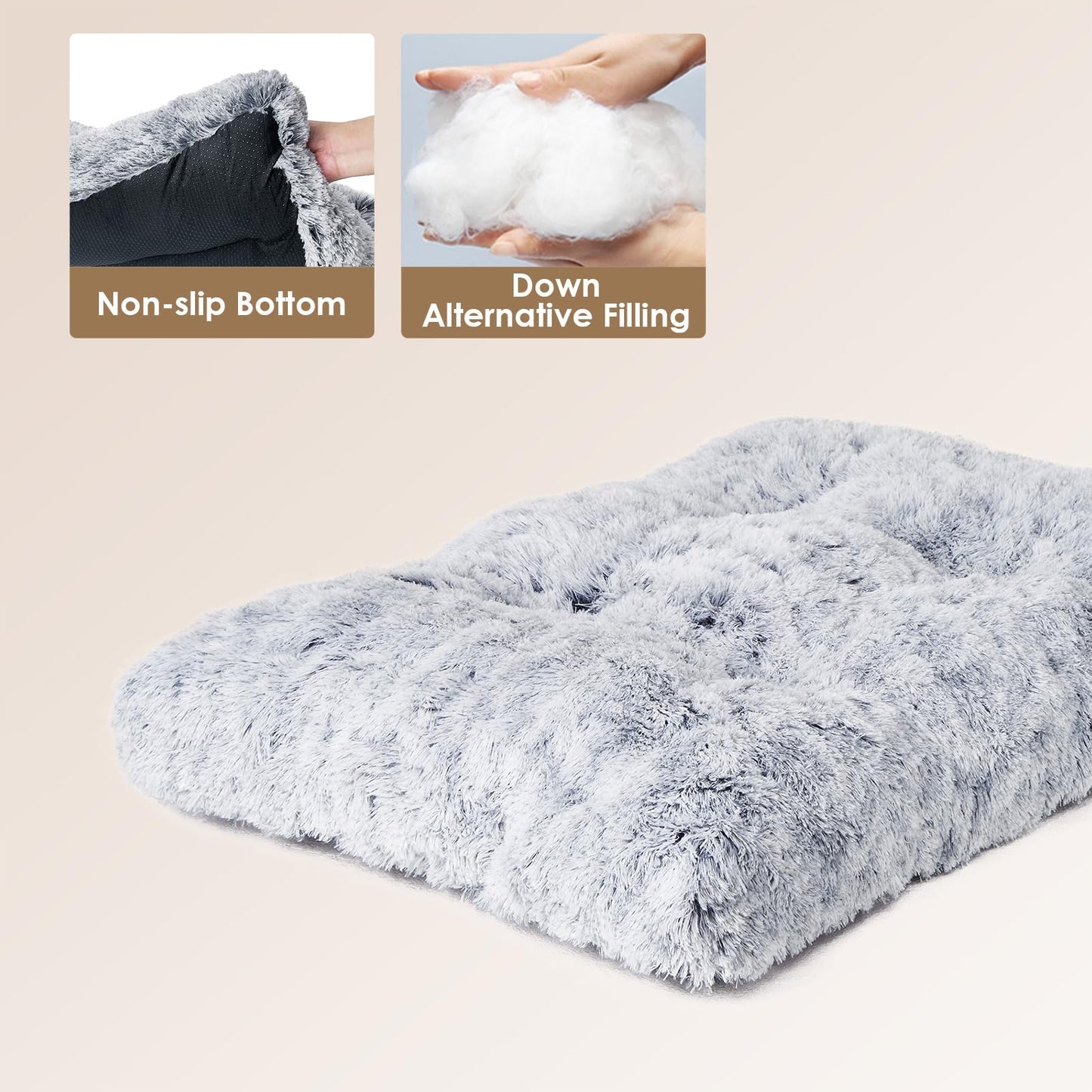 EHEYCIGA Calming Dog Bed Medium, Fluffy Anti Anxiety Washable Cushion Bed for Crate, Dog Mat Mattress with Anti-Slip Bottom, Grey, 75x50x7.5cm