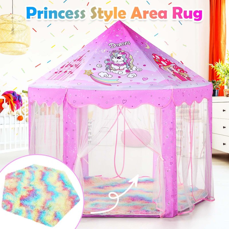 Monobeach Pink Kids Rug for Nursery Children Room Decor Ultra Soft Hexagon Carpet for Princess Tent for Girls Baby Play Mat for Floor 55”x 47” (Rainbow Hexagon, 55”x 47”)