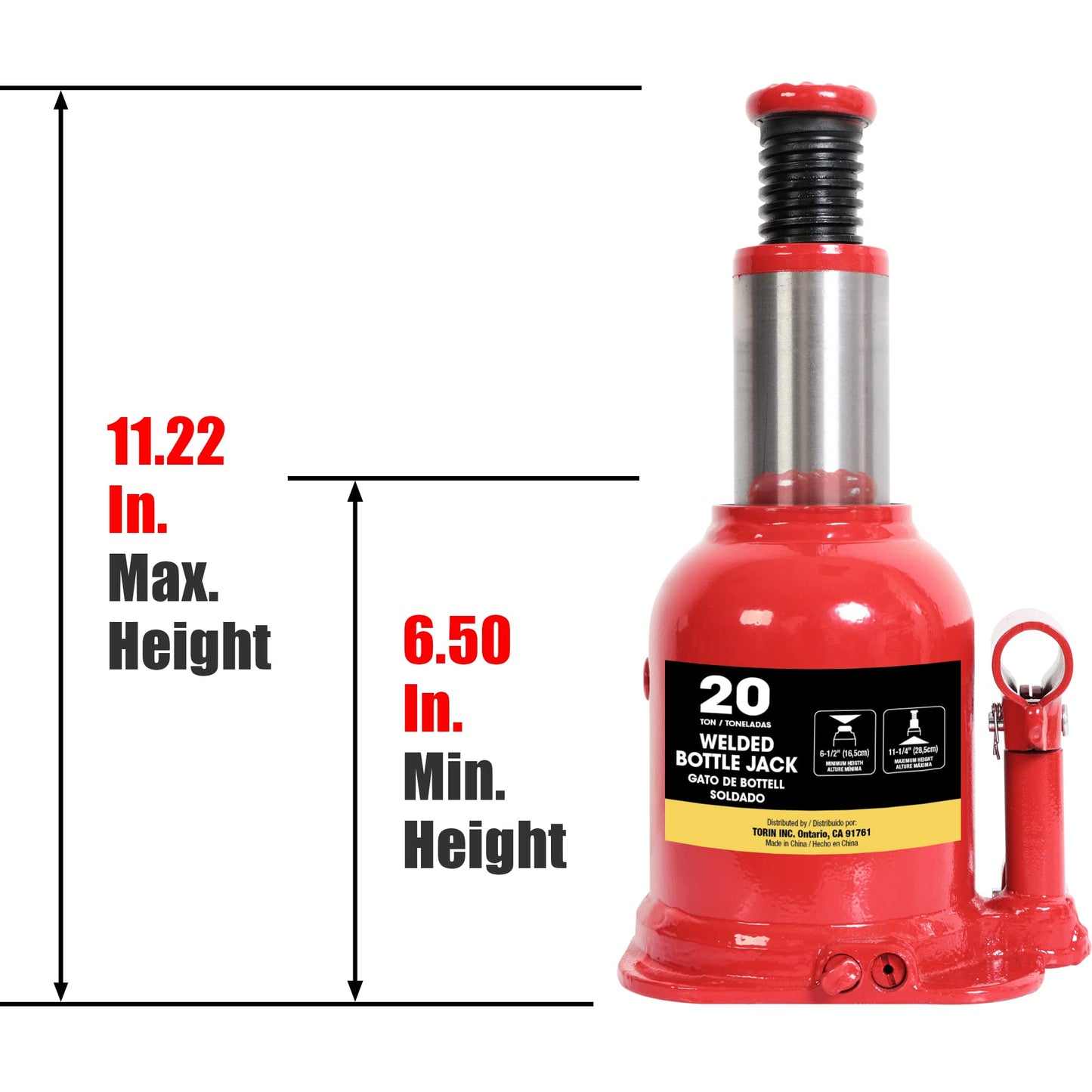 BIG RED 20 Ton (40,000 LBs) Torin Welded Hydraulic Stubby Low Profile Bottle Jack, Red, ATH92007AR