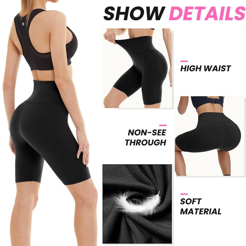 3 Pack Biker Shorts for Women – 8" Black High Waisted Tummy Control for Gym Workout Athletic Cheerleading Yoga
