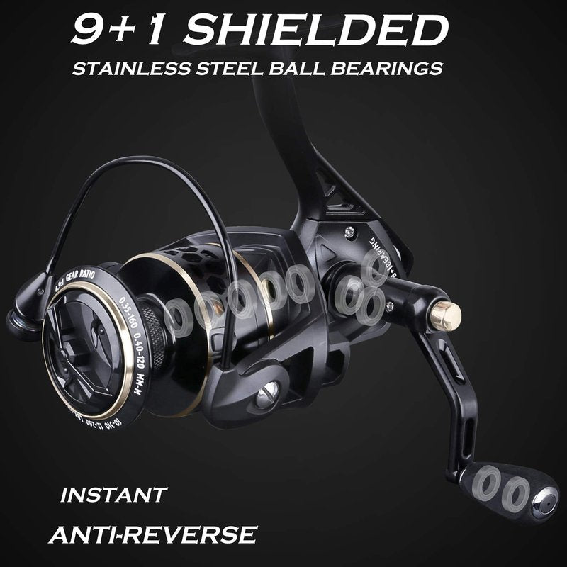 PLUSINNO Fishing Reel, 9 +1BB Spinning Reel, Ultra Smooth Powerful, Lightweight Graphite Frame, CNC Aluminum Spool for Freshwater