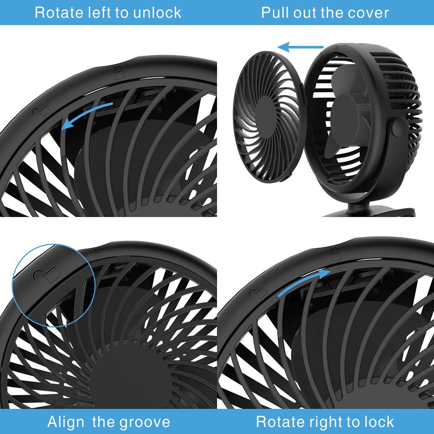 Cambond Clip on Fan for Baby - Rechargeable Battery Powered Stroller Fan Portable Small Desk Fan for Baby Carseat Travel Camping College Dorm Essentials, Black