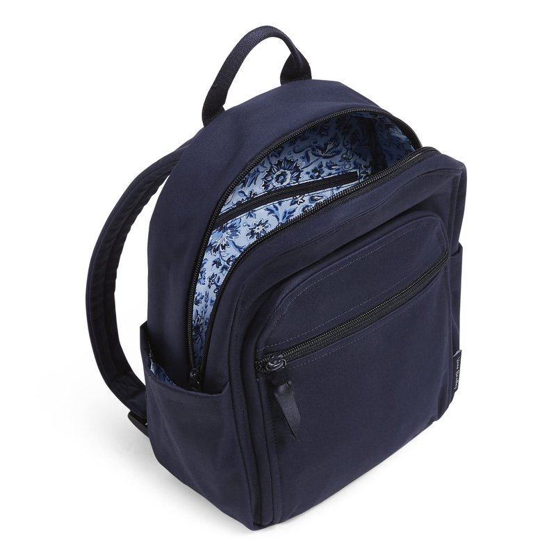 Vera Bradley Women's Cotton Small Backpack, Classic Navy - Recycled Cotton, One Size