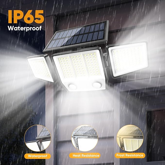 Solar Motion Sensor Outdoor Lights Waterproof - 3000LM 3 Modes Security Lights Outdoor 270° Illumination IP65 LED Solar Flood Wall Light for Garden Yard Patio Pathway (With Remote Control, 4)