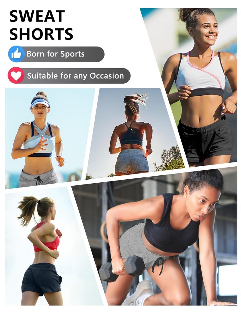 Dalavch 4 Pack Women's Summer Sweat Shorts Cotton Comfy Drawstring Shorts for Casual Lounge Sport Athletic with Pockets 2 Black 1 Pitch Blue 1 Heather Grey Large