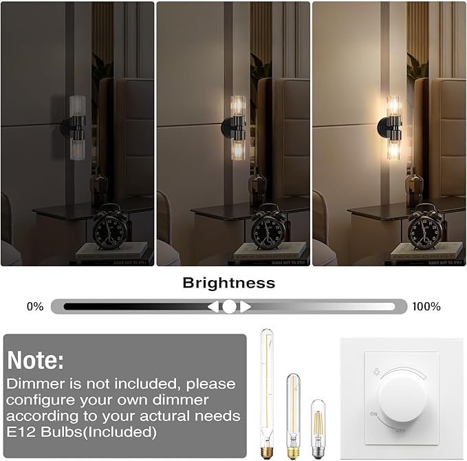Black Wall Sconce Light Cordless 13 inch Wall Sconces, Indoor Wall Lamp with K9 Crystal Lampshade, Wall Lighting Fixtures for Living Room, Bedroom, Hallway, Bathroom, Stairs, Kitchen