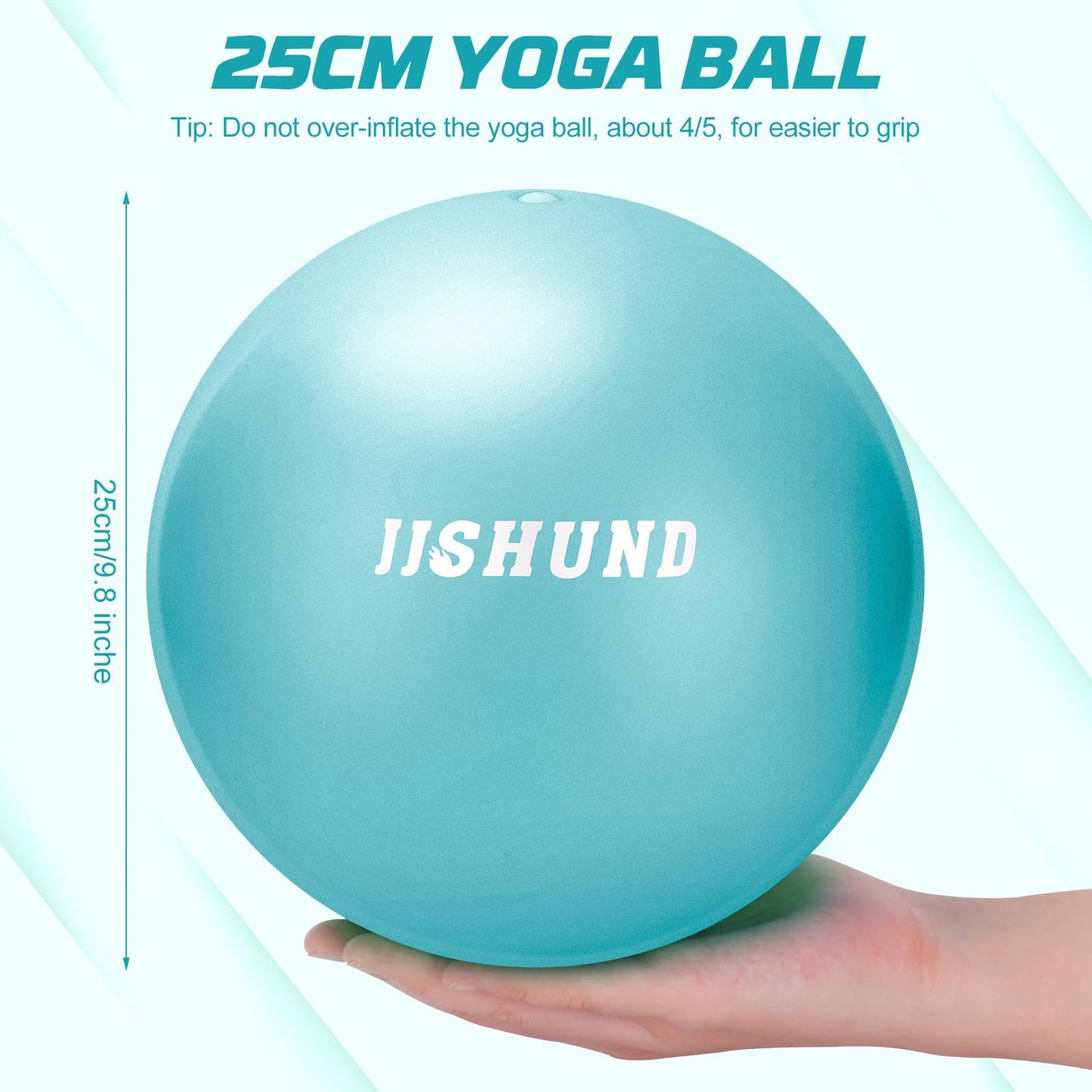 jjshund 25cm Pilates Ball, 9,8 Inch Small Exercise Mini Yoga Gym Ball for Home Gym Pilates, Yoga, Balance, Core Training, Stability, Stretching with Inflation Straw