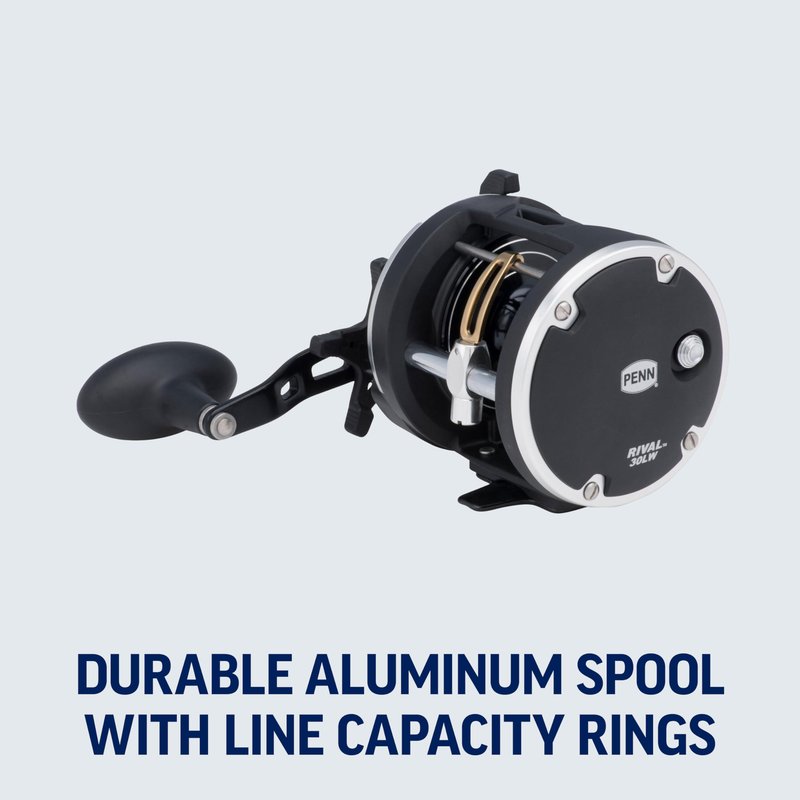 PENN Rival Level Wind Conventional Nearshore/Lake Fishing Reel, HT-100 Star Drag, Max of 15lb | 6.8kg, Forged and Machined Aluminum Spool