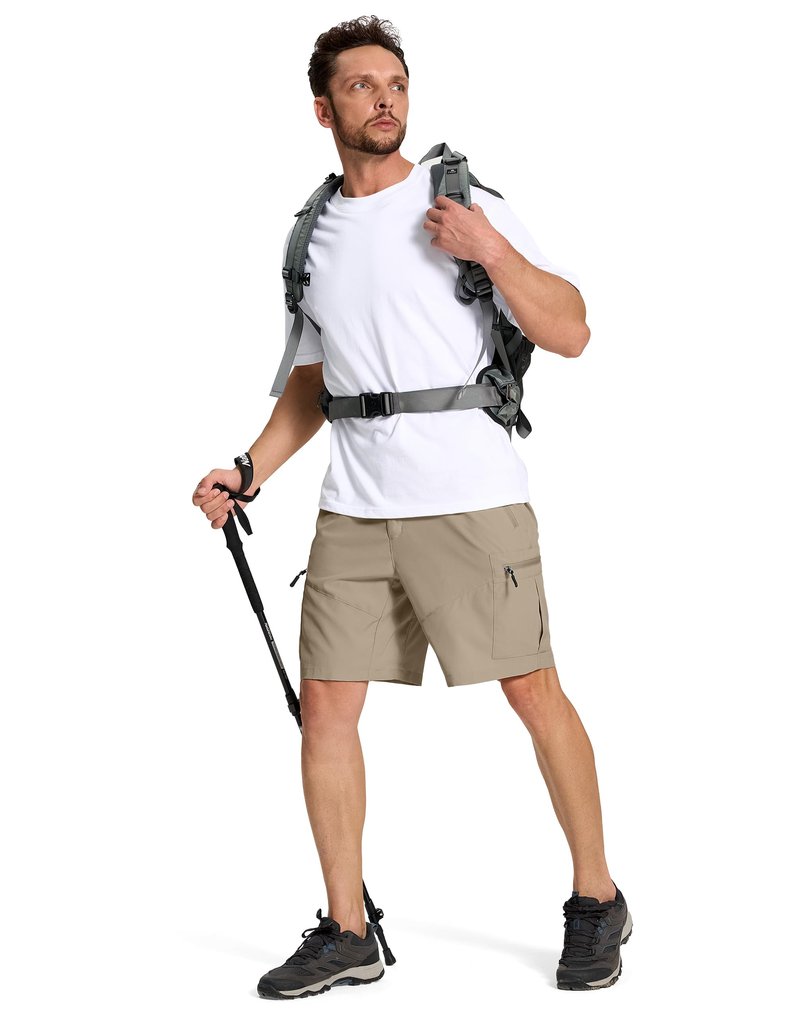SERAMY Mens Hiking Cargo Shorts with 6 Zipper Pockets 9" Quick-Dry Lightweight Short for Golf Casual Fishing Outdoor Work Dusty Khaki M