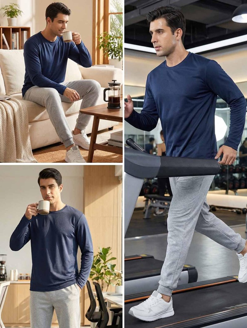 Butygity Mens Long Sleeve Tee Shirts UV Protection Quick Dry Athletic Running Activewear Breathable Workout Performance Work T Shirt Navy Large