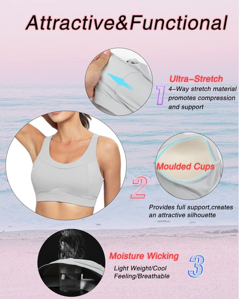 RUNNING GIRL High Impact Sports Bras for Women,Racerback Running Bra Workout Crop Tank Tops Longline Sports Bra Push up(WX2667 Ice Grey M)