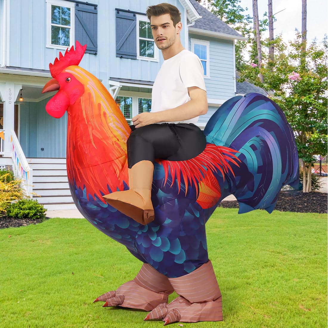 COMIN Inflatable Chicken Costume Ride-on Rooster Adult Blow up Suit Funny Fancy Dress Cosplay Halloween Costume