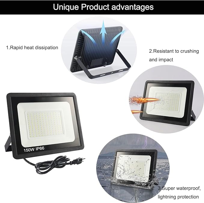 4 Pack-100W LED Flood Light Outdoor,11000LM LED Work Light with US Plug,6000K Daylight White,IP67 Waterproof Outdoor Floodlights for Yard,Garden,Playground