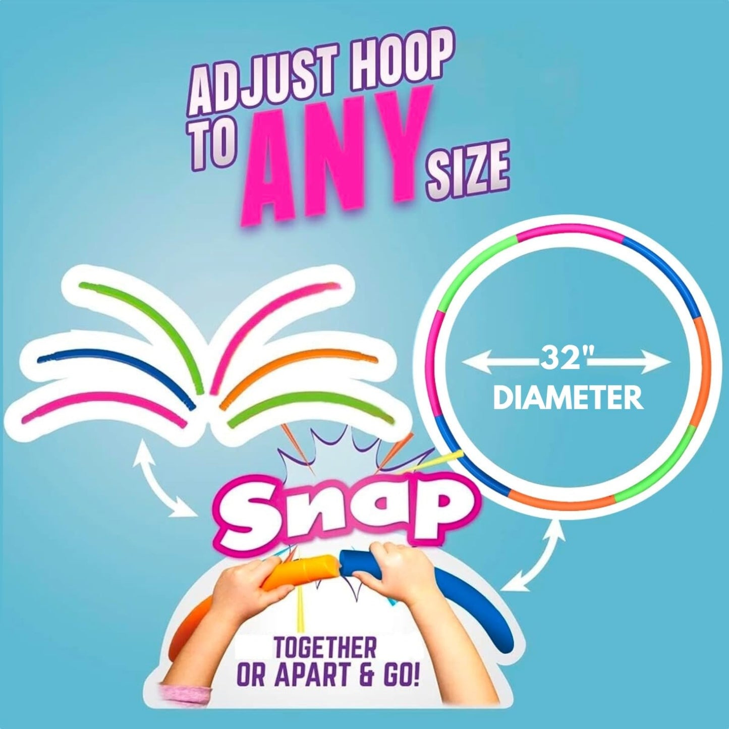 6 Pack: Toy Hoop Bundle Pack - Snap Together Detachable Adjustable Weight Size Plastic Hoops - Kids Hoola Rings for Sports, Exercise, Playing, 32-Inch