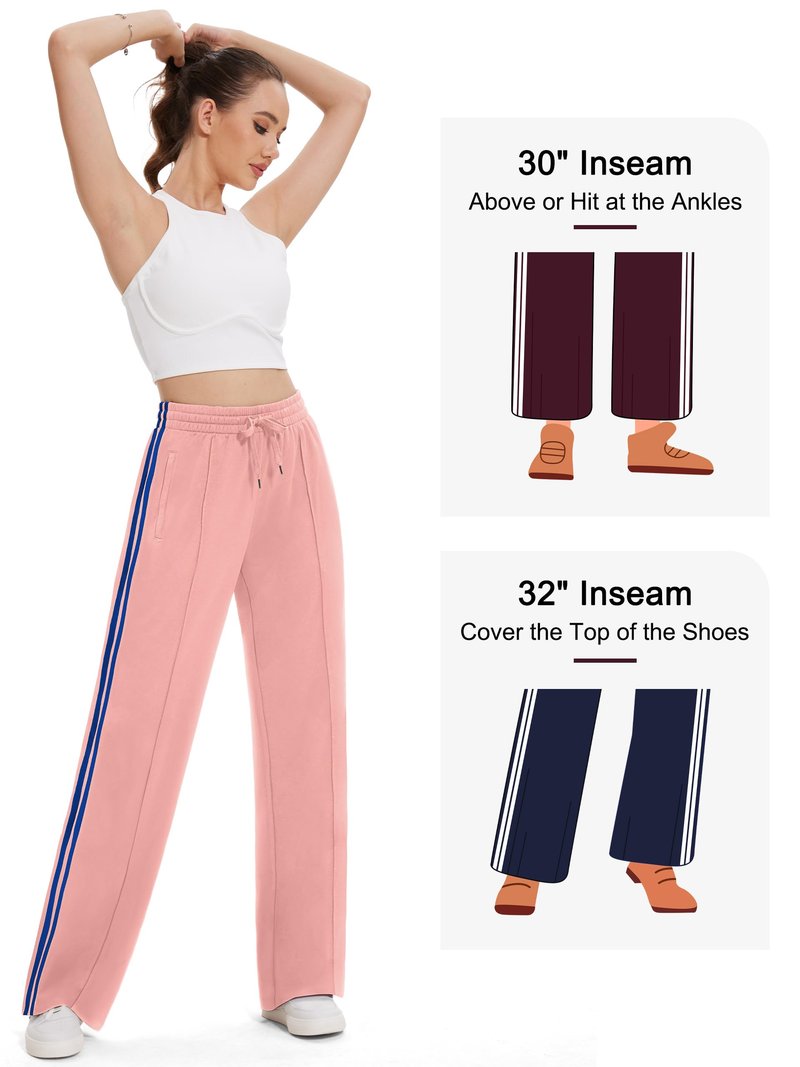 Tapata Women's 30" Inseam Track Pants Elastic Waistband Y2K with Zipper Pockets Dance Studio Sweatpants, Pink, XL