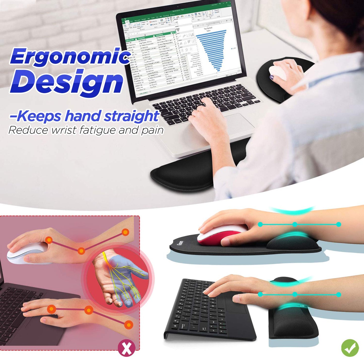 Gimars Upgrade Enlarge Superfine Fibre Soft Smooth Gel Ergonomic Mouse Pad Wrist Support and Keyboard Wrist Rest for Computer, Laptop, Mac, Gaming and Office, Durable, Comfortable and Pain Relief