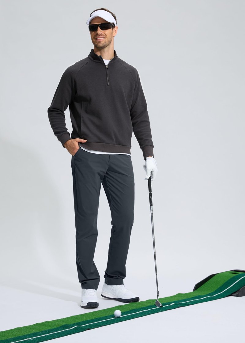 Pudolla Men's Golf Pants Stretch Classic Fit Work Dress Pants 32 Lightweight Quick Dry Casual Slacks Trousers with Pockets(Iron Grey 34Wx32L)
