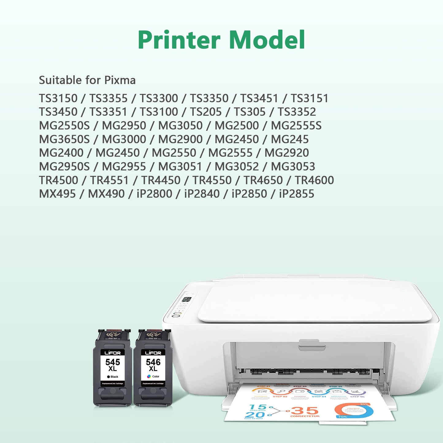LIFOR Replacement for Canon Ink Cartridges 545XL 546XL PG-545XL CL-546XL for Pixma TS3355 TS3350 TS3150 MG3050 MG2550S MG2950 TR4550 TR4551 TR4650 MX495 (1 Black 1 Colour) Packing May Vary
