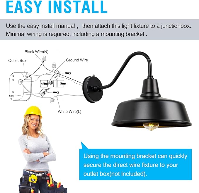 Gooseneck Barn-Lights Outdoor Fixture - 12.6 inch Farm Style Black Large Lighting Farmhouse Exterior Sconce Wall Light for House, Dusk to Dawn Sensor Front Door Porch Garage (12.6 inch)