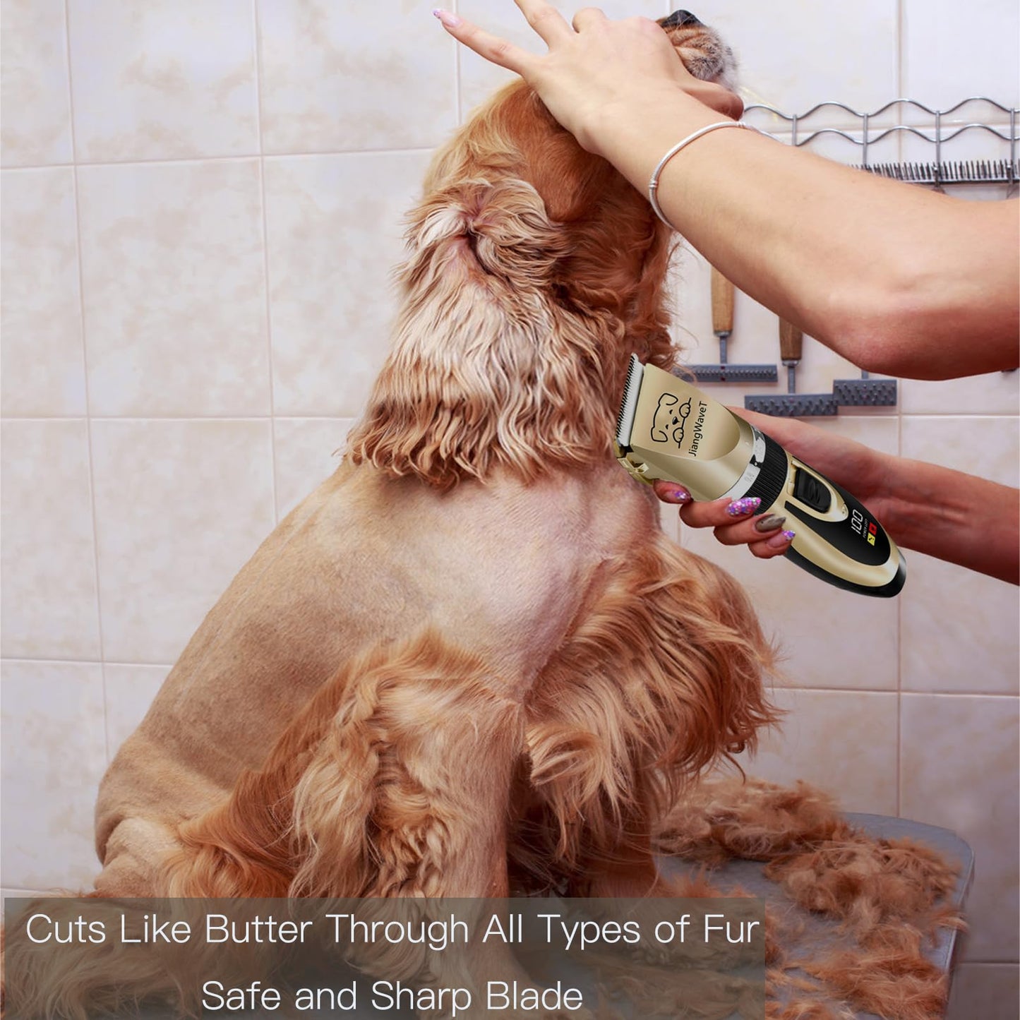 JiangWaveT Dogs Hair Trimmer, Dogs Shaver Clippers Grooming Kit - Low Noise Cordless Rechargeable Dog & Cat Horses Clippers, Heavy Duty, Quie