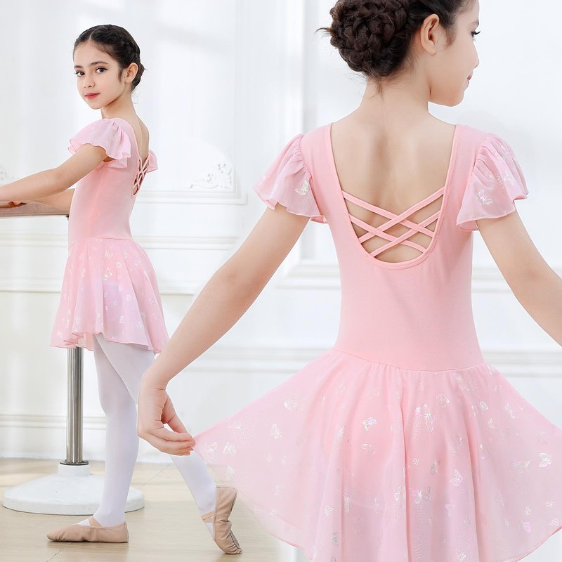 DIPUG Ballet Leotards for Girls with Skirt Shiny Toddler Dance Leotard Butterfly