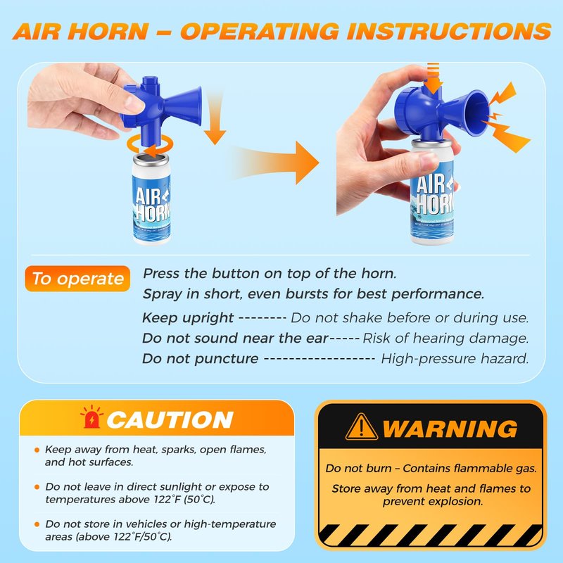 Nicehill 2 Pack Air Horn, 122dB Loud Safety Air Horns for Boating Emergency & Sporting Events, Handheld Marine Horn with Easy Button Operation for Warning Signals & Alerts, 1.4oz, Blue
