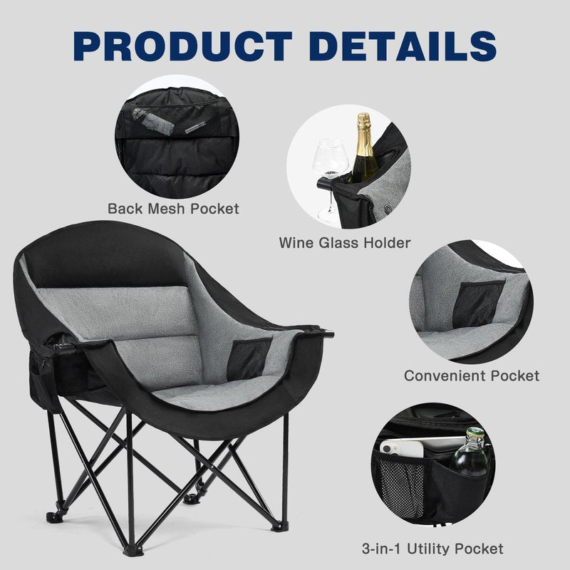 apollo walker Extra Wide Oversized Camping Chair - Heavy Duty Padded Folding Chair with Cooling Bag, Cup Holder & Carry Bag