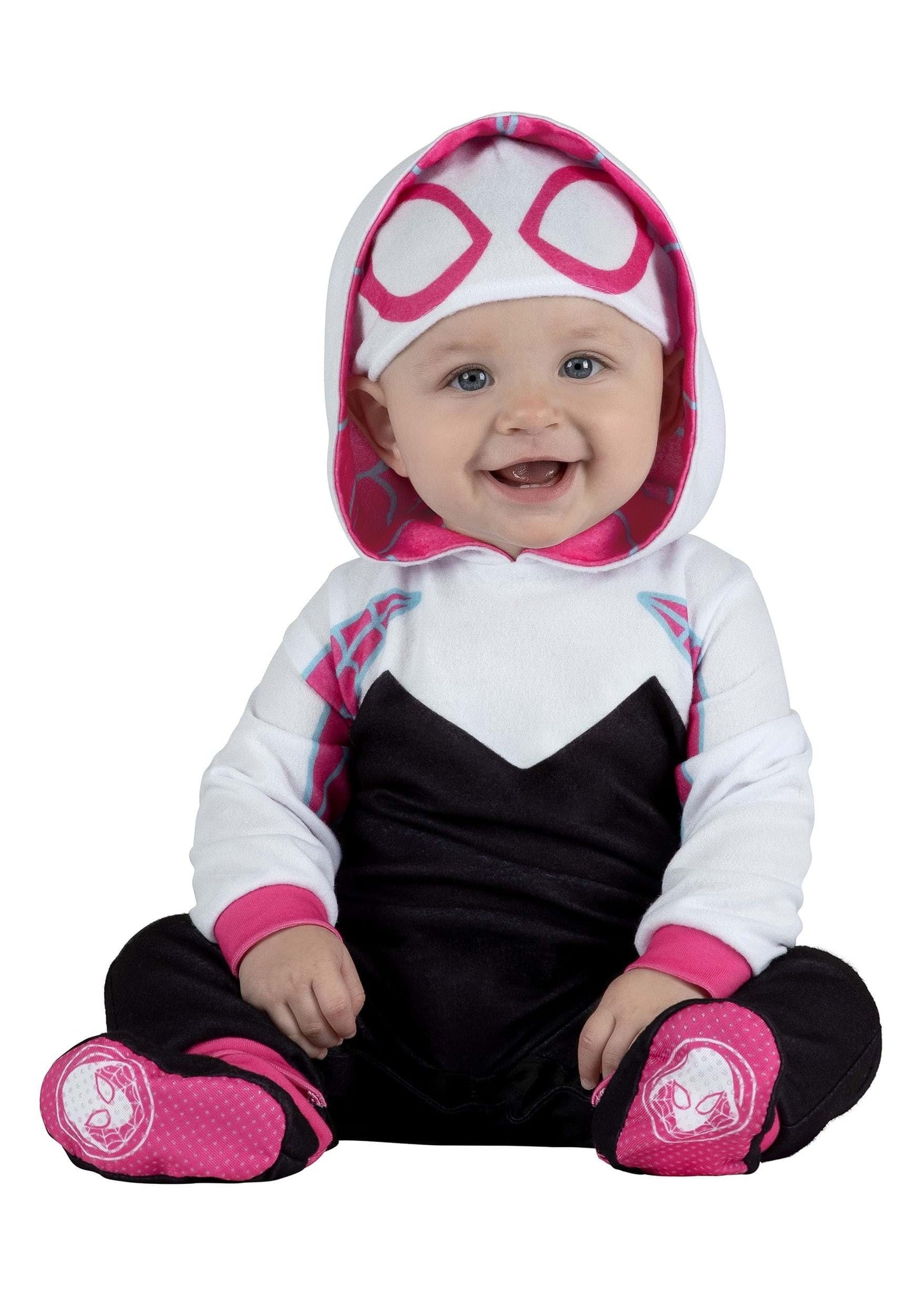 MARVEL Spider-Gwen Official Infant Deluxe Costume - Premium Quality Minky Fabric and Non-Slip Grip Booties 0/6MO