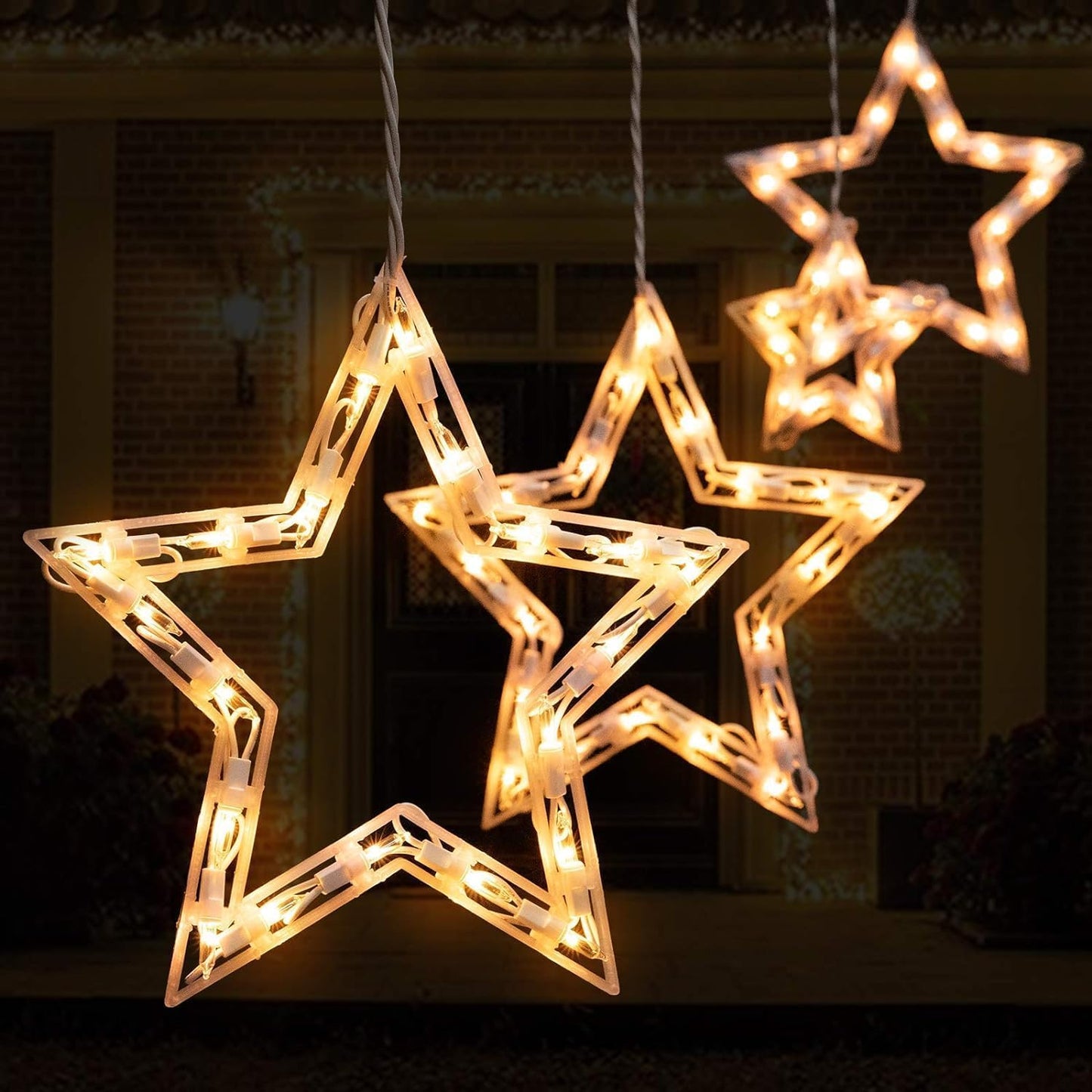 Christmas Star Window Lights with 9 Drops - 13ft Star Icicle String Lights with 150 Mini Bulbs, Plug-in Connectable Curtain Hanging Lights for Christmas Home Indoor Outdoor Party Holiday Decor