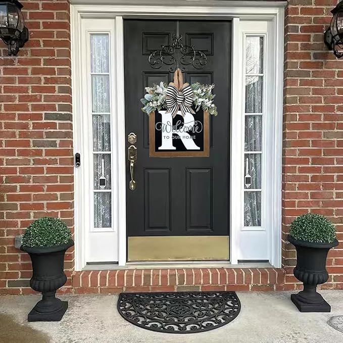 16'' Personalized Last Name Welcome Sign, Door Wreaths for Front Door Outside, Spring Wreath for Front Door Decor, Farmhouse New Home Gifts for Home (R)