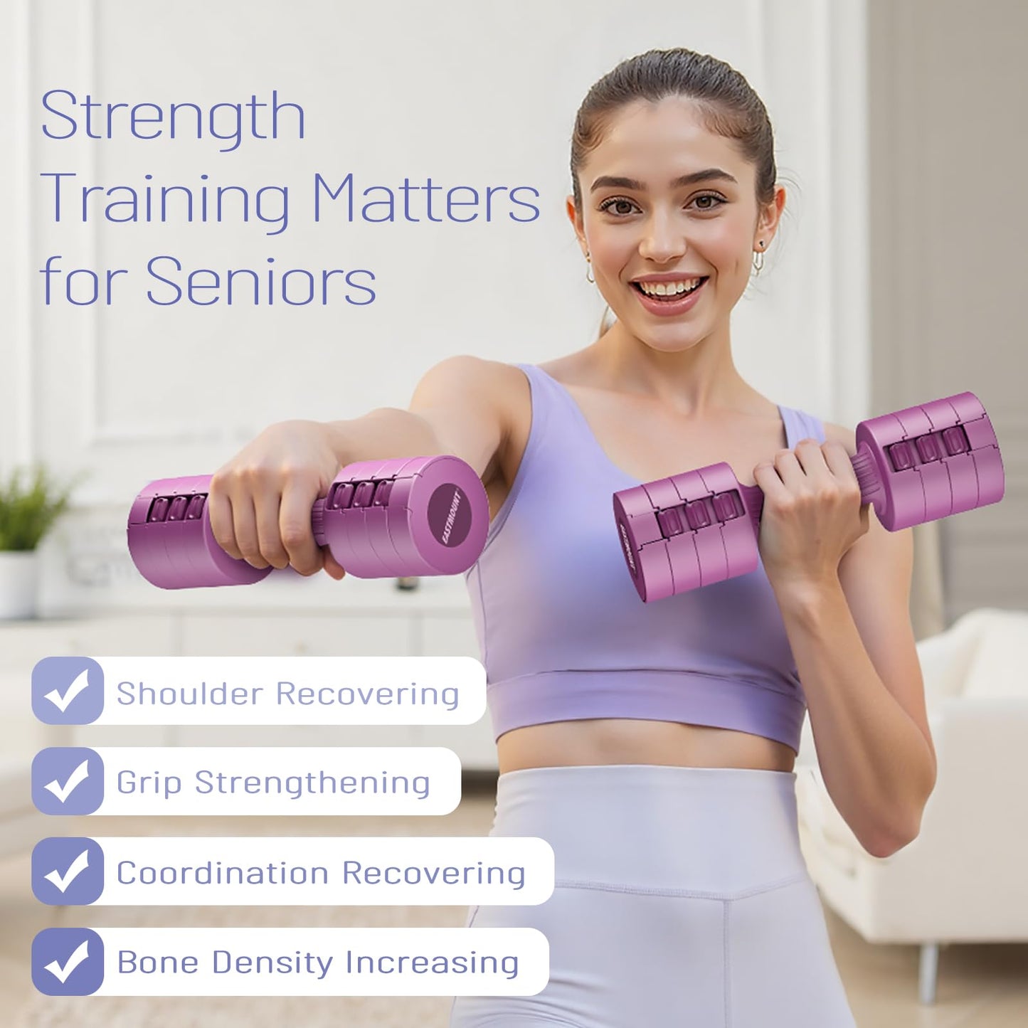 EAST MOUNT Adjustable Dumbbells 5 lb Dumbbells Set of 2 / Pair 10 lb Total Free Weights 6 in 1 Women Hand Weights for Home,Office,Gym Exercise Training 2lb 3lb 4lb 5lb Fast Adjust