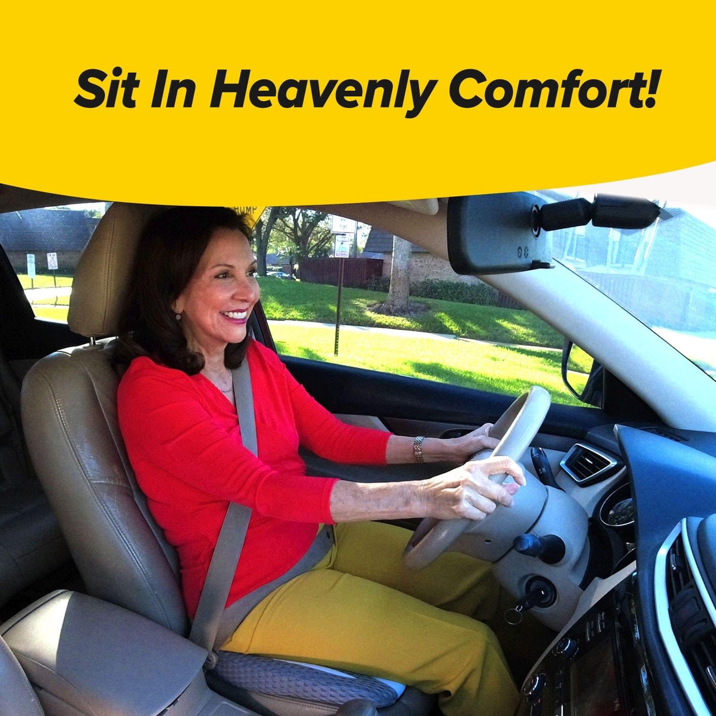 Angel Ride Auto Cushion with Memory Foam, AS SEEN ON FOX NEWS, Advanced Lumbar Helps Relieve Pressure Points, Molds to Any Body, Drive in Heavenly Comfort in Any Vehicle, Breathable, Washable Cover