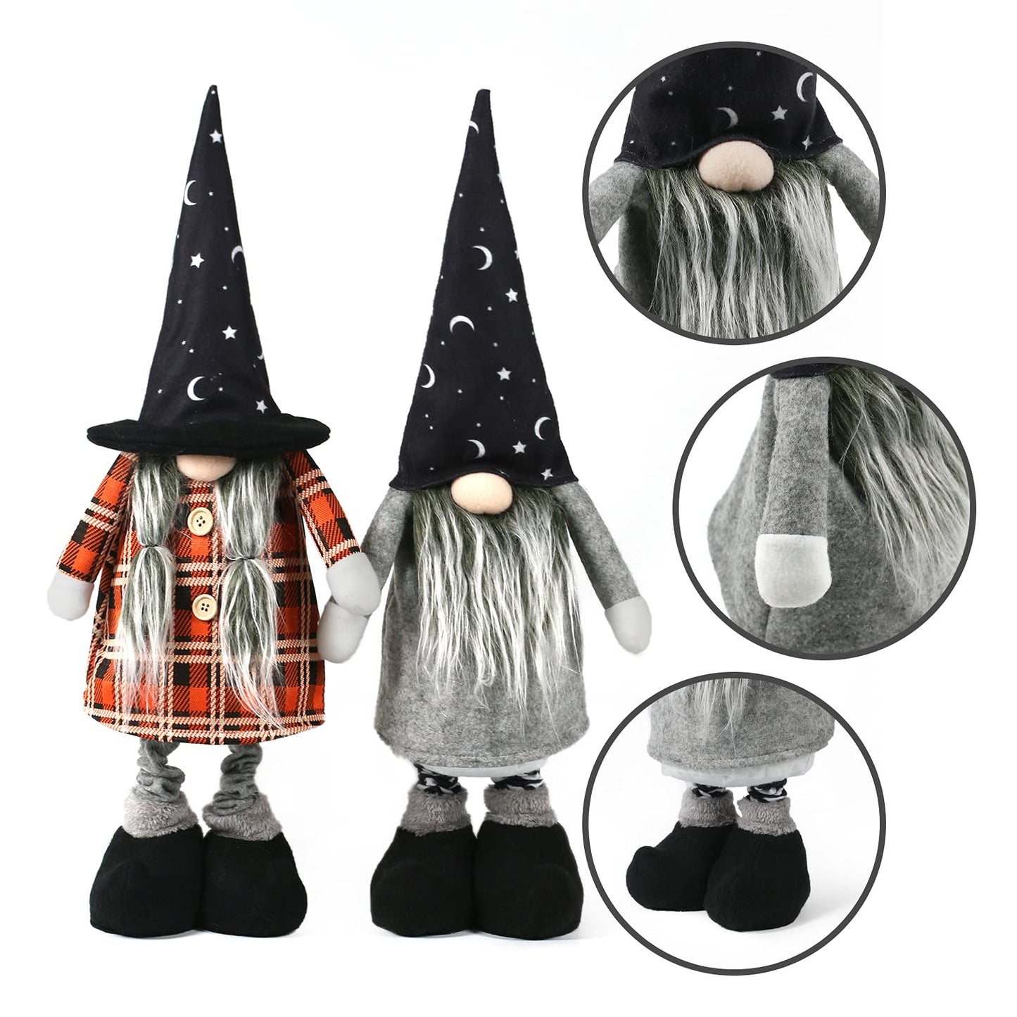 Ogrmar 2 Pack 29.5 Inch Halloween Plush Gnome Doll Handmade Swedish Gnome Scandinavian Tomte Stuffed with Retractable Spring Legs for Halloween Decorations Ornaments Holiday Home Decor