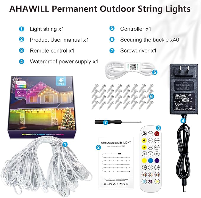100FT Christmas Permanent Outdoor Lights,RGB+IC Eaves Lights with App & Remote Control,DIY Multi-Color Scene Modes,IP67 Waterproof,Outdoor Strings for House,Holiday Decorations for Christmas