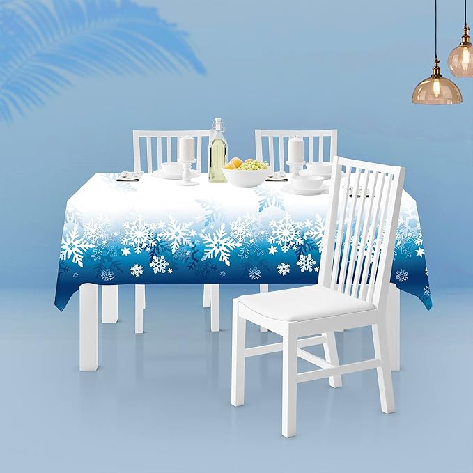 Snowflake Tablecloth 54"x108" Rectangle Blue White Snowflakes Fabric Dining Table Cover for Christmas Holiday Winter Wonderland Frozen Farmhouse Outdoor Picnic Camping Party Table Decor Supplies