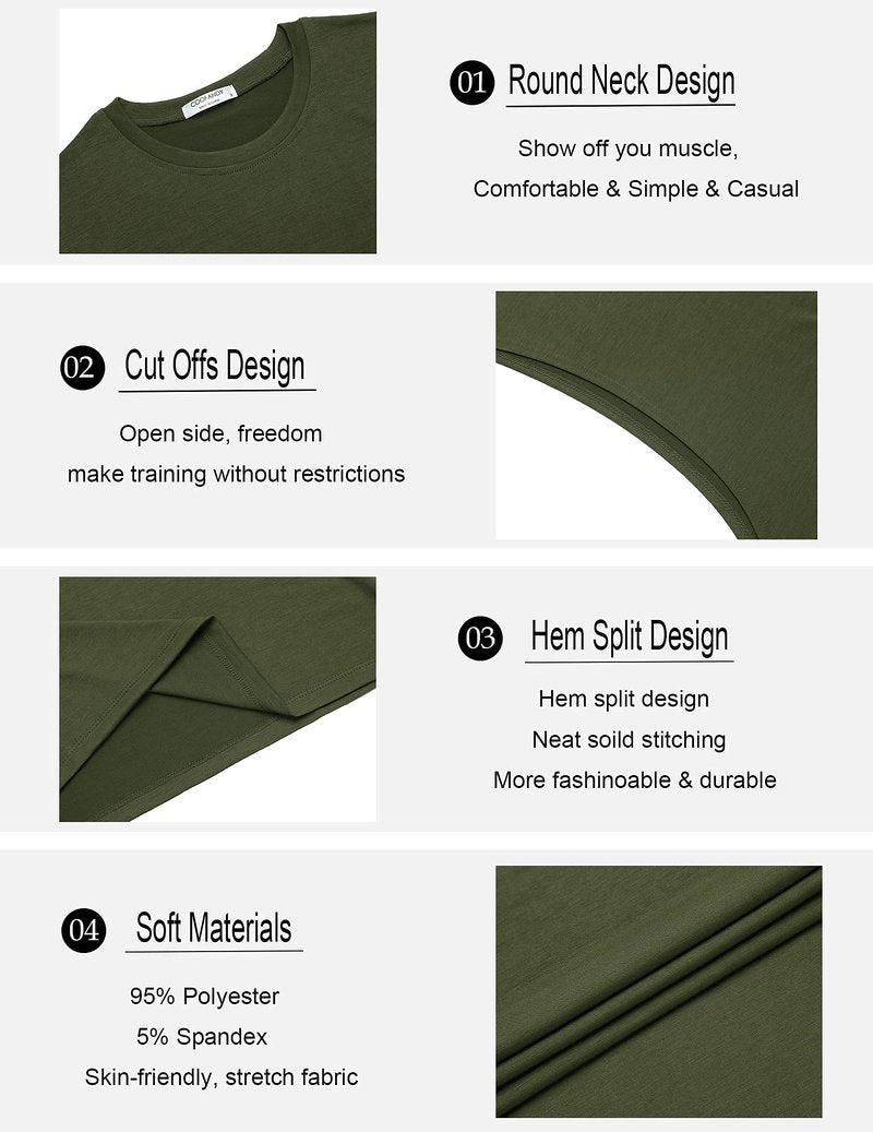 COOFANDY Mens Tank Tops Workout Fitness Shirt Bodybuilding 2 Pack Cut Off Black/Army Green(2pcs) X-Large Sleeveless