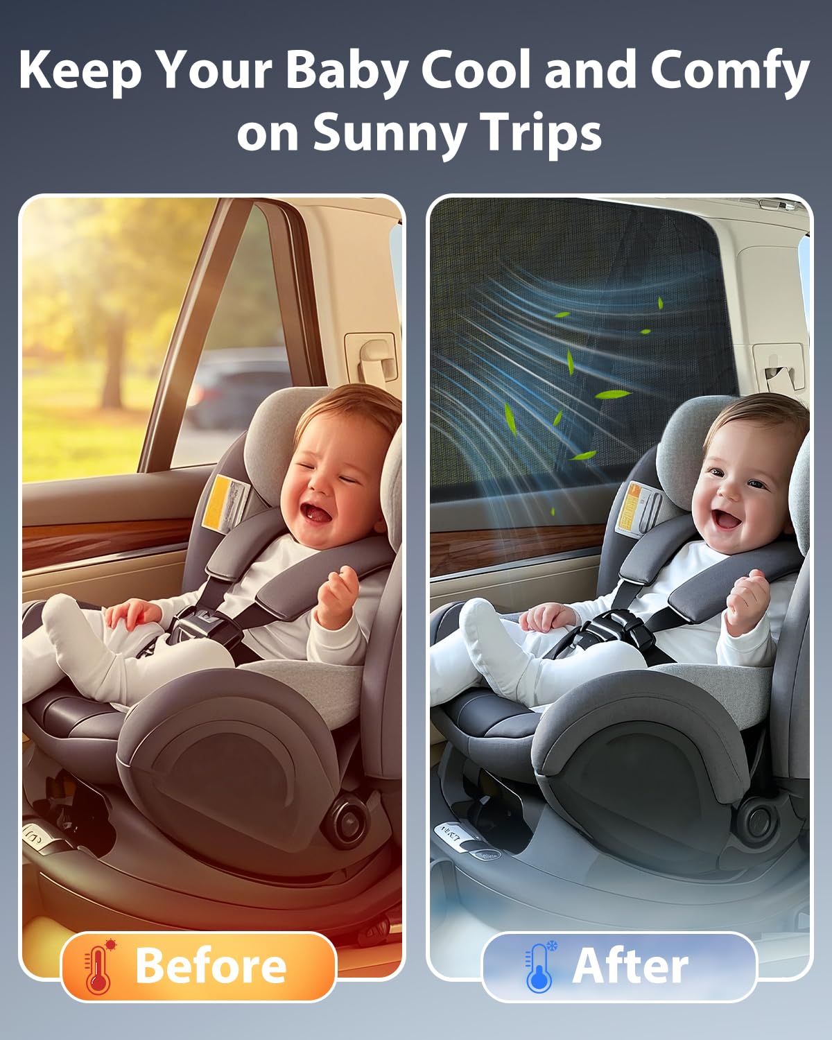 PEYOU Car Window Shades for Baby 2 Pack, Stretchable & Breathable Spandex Rear Car Sun Shade for Baby Effectively Blocks UV Rays & Sun Glare & Mosquito for Kids/Adults/Pets- 44.9"X19.7" Fits 99% Cars