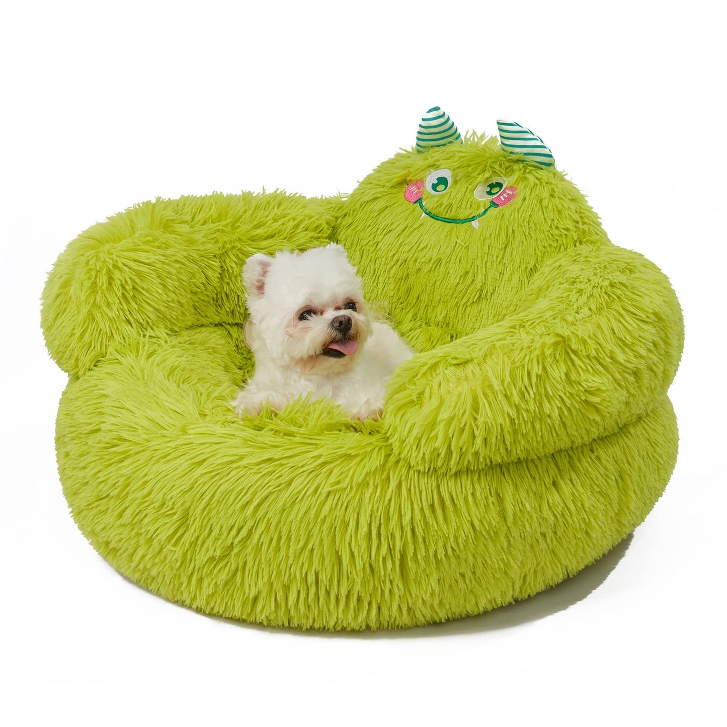 Jiupety Calming Donut Pet Bed, Plush Anti-Anxiety Dog & Cat Bed for Small Pets, Soft Indoor Cuddler Bed with Non-Slip Bottom, Medium (24"x24"x14"), Green