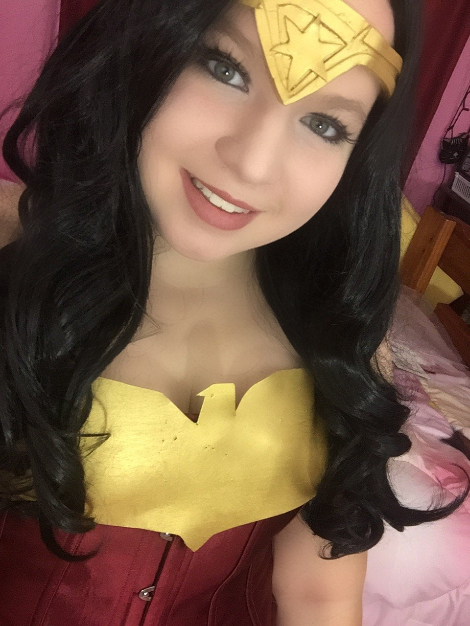 Topcosplay Black Wigs for Women Long Wavy Middle Part Full Wigs Halloween Cosplay Synthetic Wig