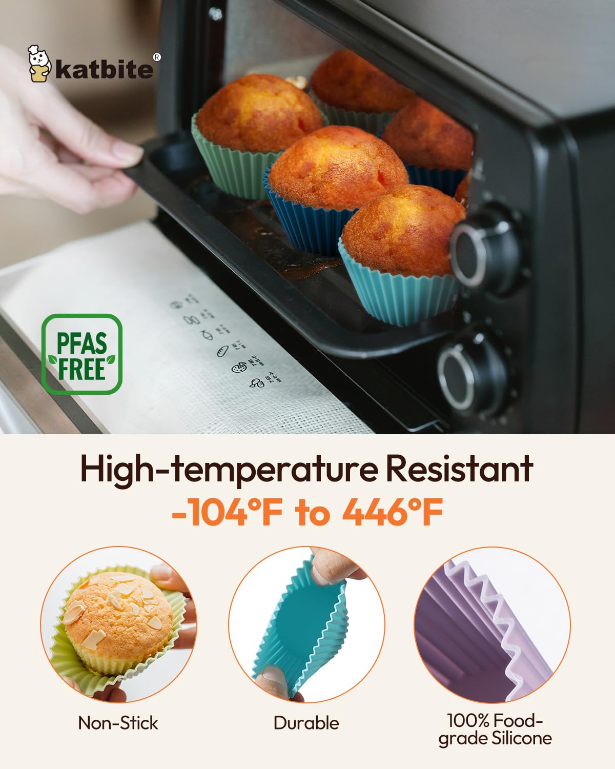 Silicone Cupcake Baking Cups Katbite 24 Pack Silicone Baking Cups Reusable Non-stick Heavy Duty Cupcake Liners for Baking Soft Pale Muffins Cups for Party Halloween Christmas