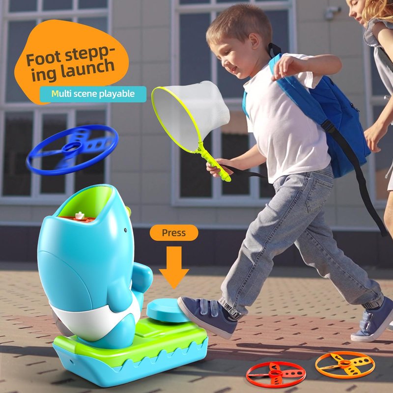 WATUDOU 12 PCS Flying Disc Launcher Outdoor Indoor Game Toys Gifts for 3 4 5 6 7 Year Old Boys Kids, Outdoor Outside Game Toys for Boys Girls Ages 3-5 4-8, Ideal 3 4 5 6 Year Old Birthday Gifts