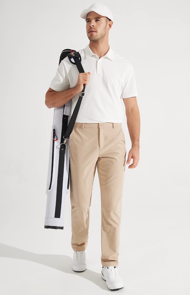 Libin Men's All Day Comfy Golf Pants Work Dress Pants 34" Quick Dry Lightweight Business Casual Trousers for Men with Pockets, Khaki, 46W x 34L