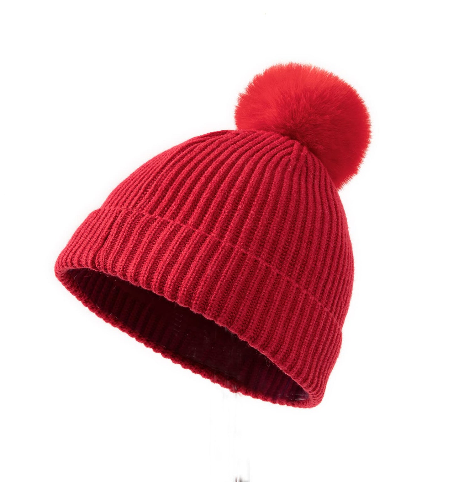 Lallier 3Pcs Kids Hat Scarf and Snow Gloves Set, Winter Knit Warm Soft Pom-Pom Beanie Outdoor for Boys Girls and Toddlers (Red)
