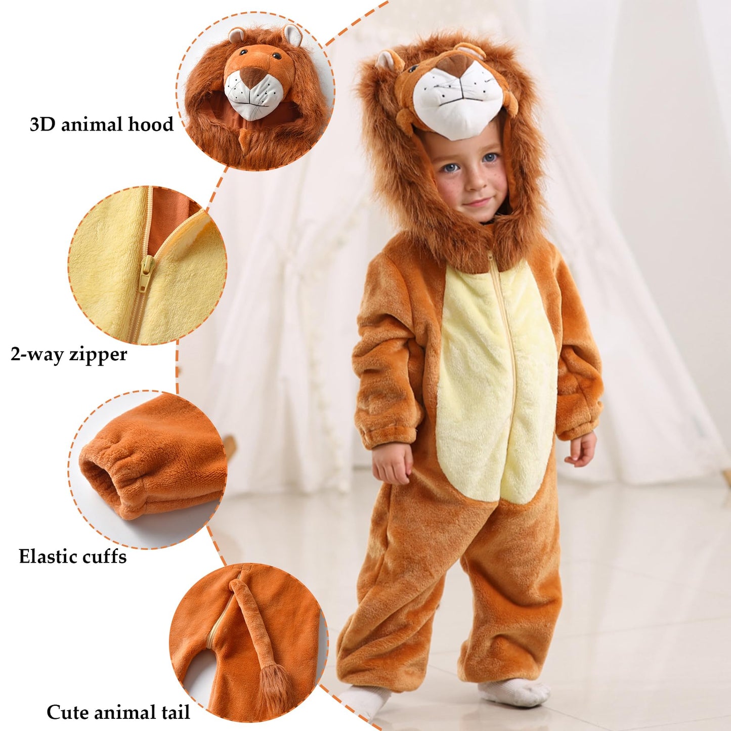 TONWHAR Infants Toddlers Halloween Cosplay Lion Costume Kids' Animal Outfit Snowsuit(2-3T,Lion)