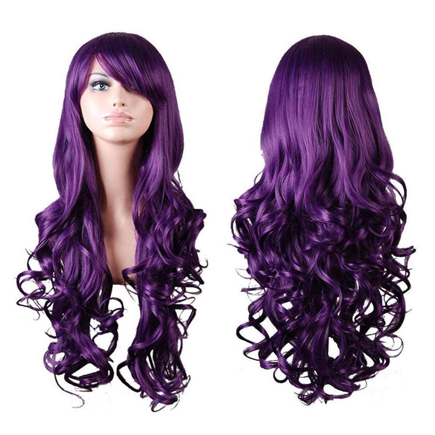 Rbenxia Curly Cosplay Wig Long Hair Heat Resistant Spiral Costume Wigs Anime Fashion Wavy Curly Cosplay Daily Party Purple 32" 80cm