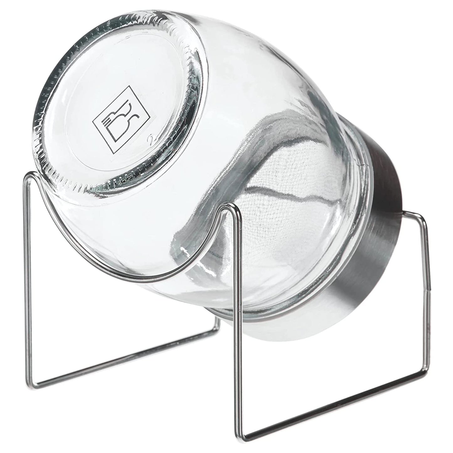 GEO Sprouting Jar - Italian Design - Glass Jar with Stainless Steel Screen, Rim, Stand on Ceramic Base